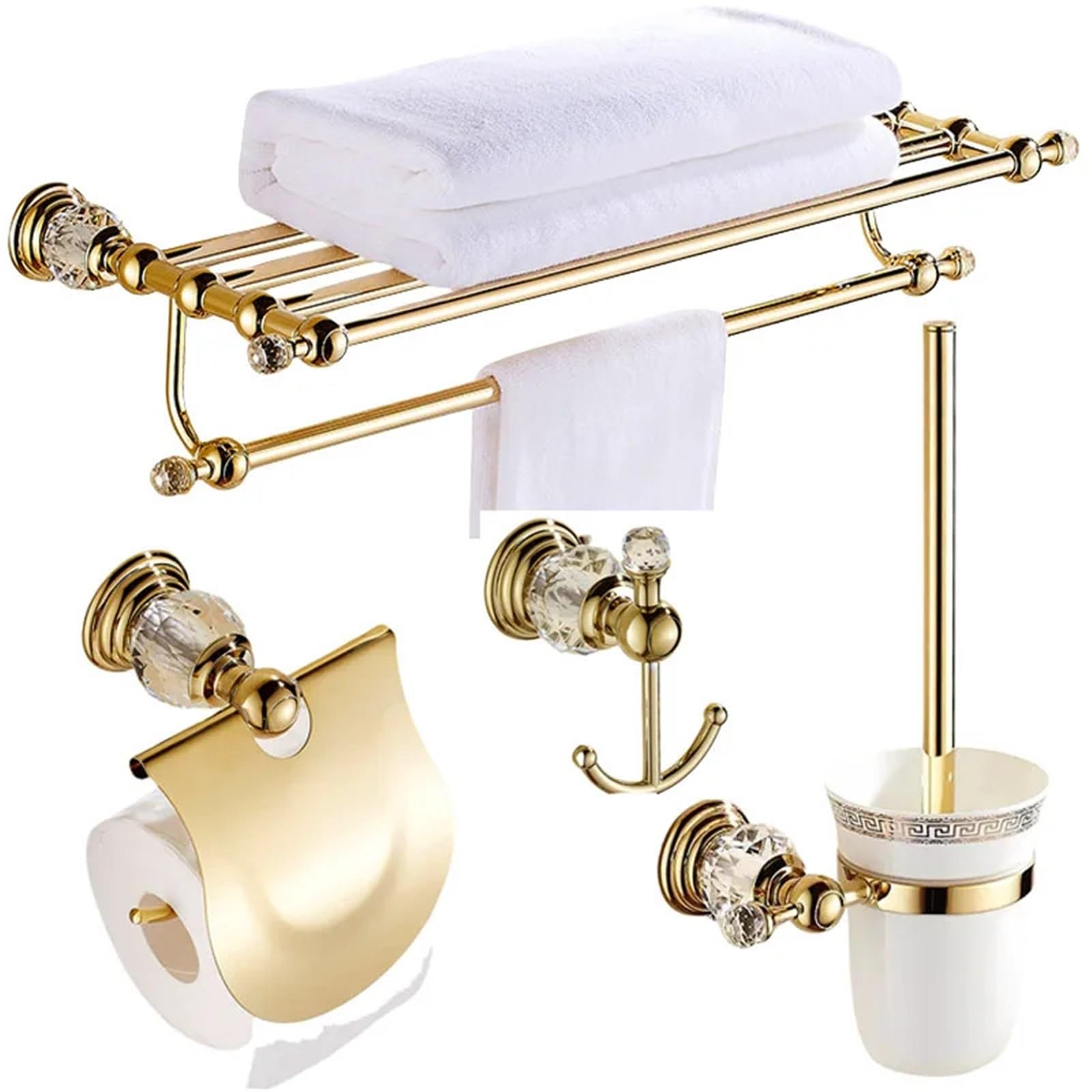 Portarotolo WC adesivo con mensola Set di accessori da bagno in ottone | Collezione di ferramenta da bagno in cristallo a parete(Soap basket)