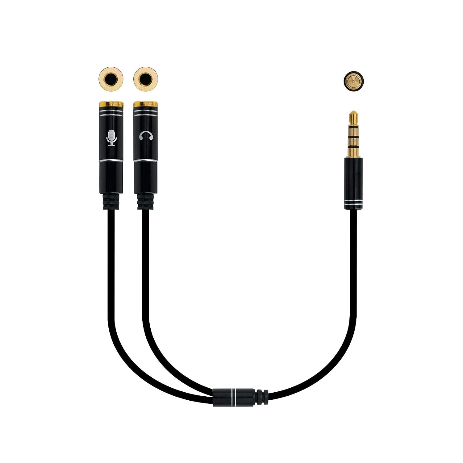 NANOCABLE Audio Jack 3.5/M 4Pin Adapter Cable - 2xJack 3.5/H 3Pin, Black, 30 cm - Audio Cables (Black, 30 cm, 3.5 mm, Male, 2 x 3.5 mm, Female, 0.3 m, Black)