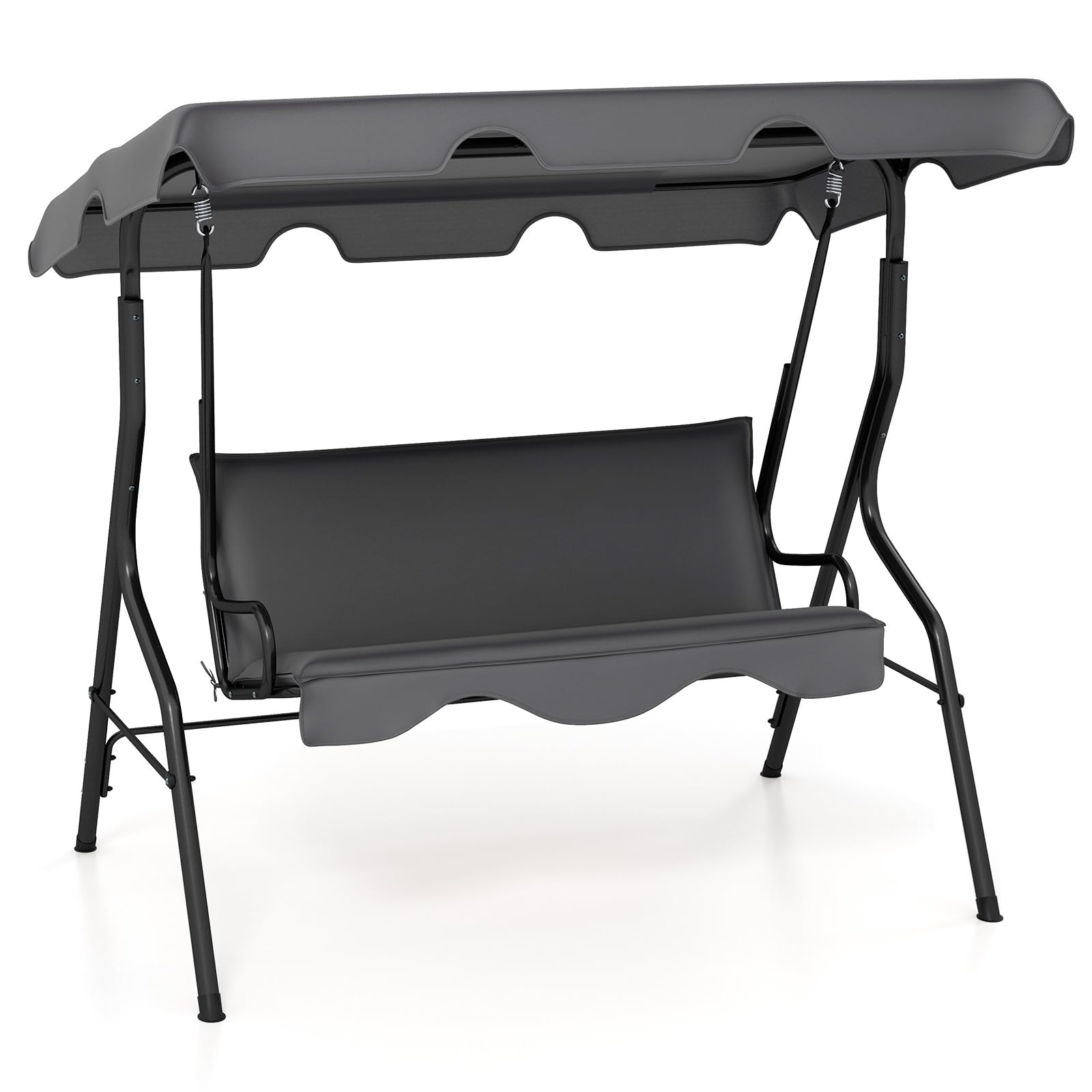 COSTWAY Dondolo da Giardino 3 Posti con Tettuccio Regolabile, Cuscino Removibile, Sedia Sospesso con Struttura in Metallo, Portata 225 kg, 172 x 110 x 154 cm (Grigio)