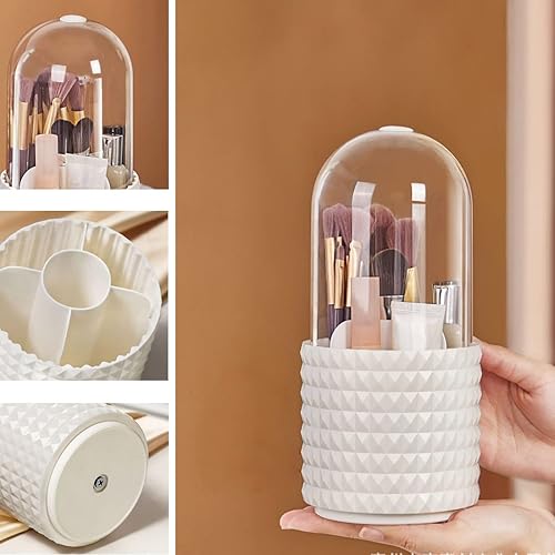 Miniatura 3 de Organizador de brochas de maquillaje con tapa, contenedor giratorio de 360° a prueba de polvo para brochas de maquillaje con cubierta acrílica
