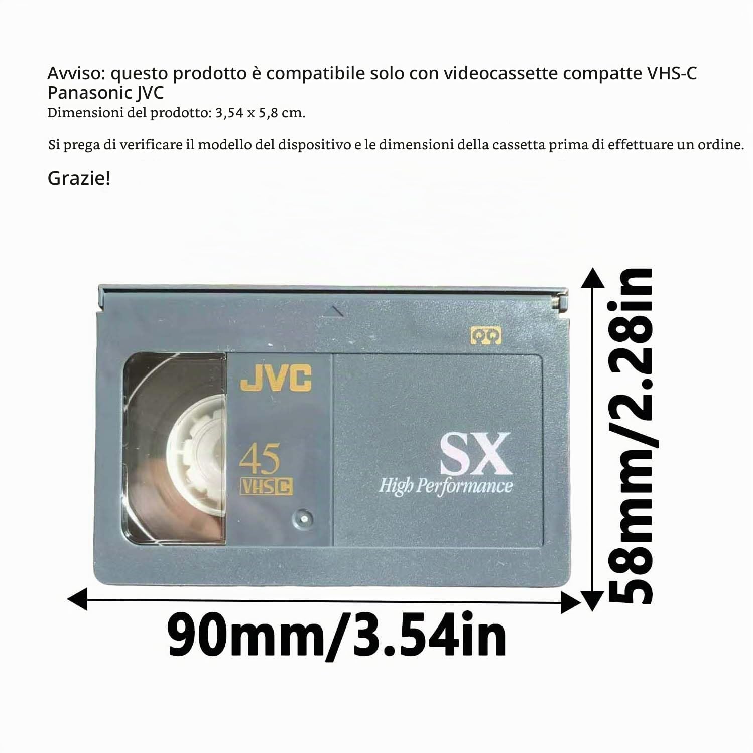 Adattatore per Cassette VHS-C Compatibile con videocamere VHS-C SVHS JVC RCA Panasonic convertitore di Cassette VHS motorizzato (Non Compatibile con 8mm / MiniDV / Hi8)