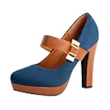 Women's Closed Round Toe High Heel Mary Jane Belt Buckle Casual Dress Shoes for Party Banquet Dress Pumps