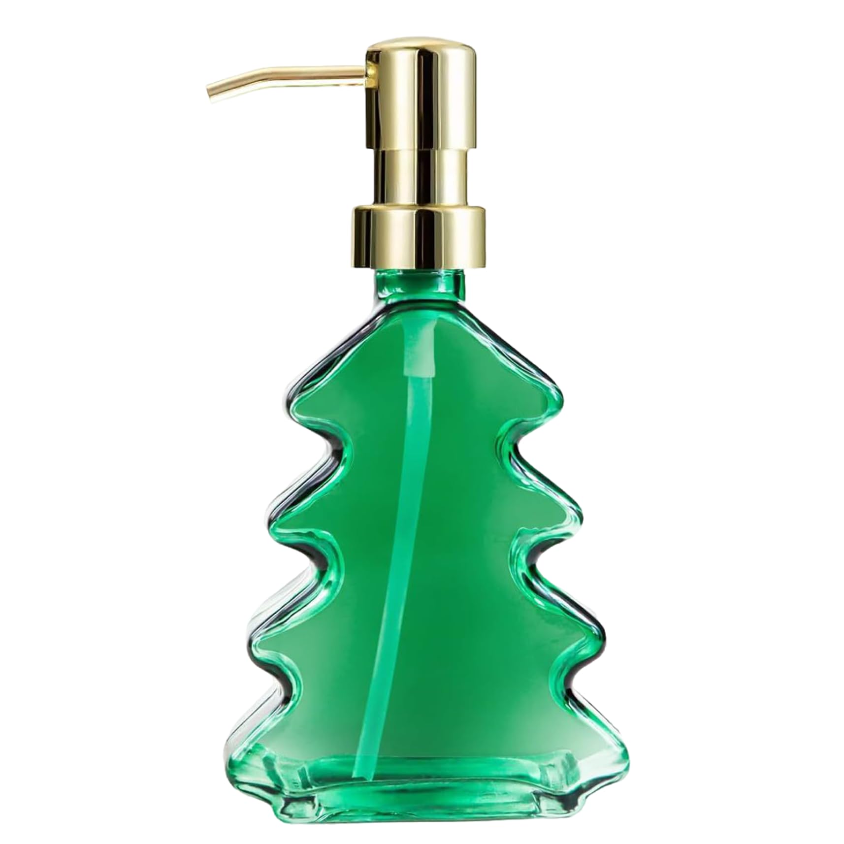 Gcroet Christmas Tree Soap Dispenser Glass 300ml, Christmas Soap Dispenser with Pump, Empty Lotion Bottles for Xmas Decor, Kitchen, Bathroom.