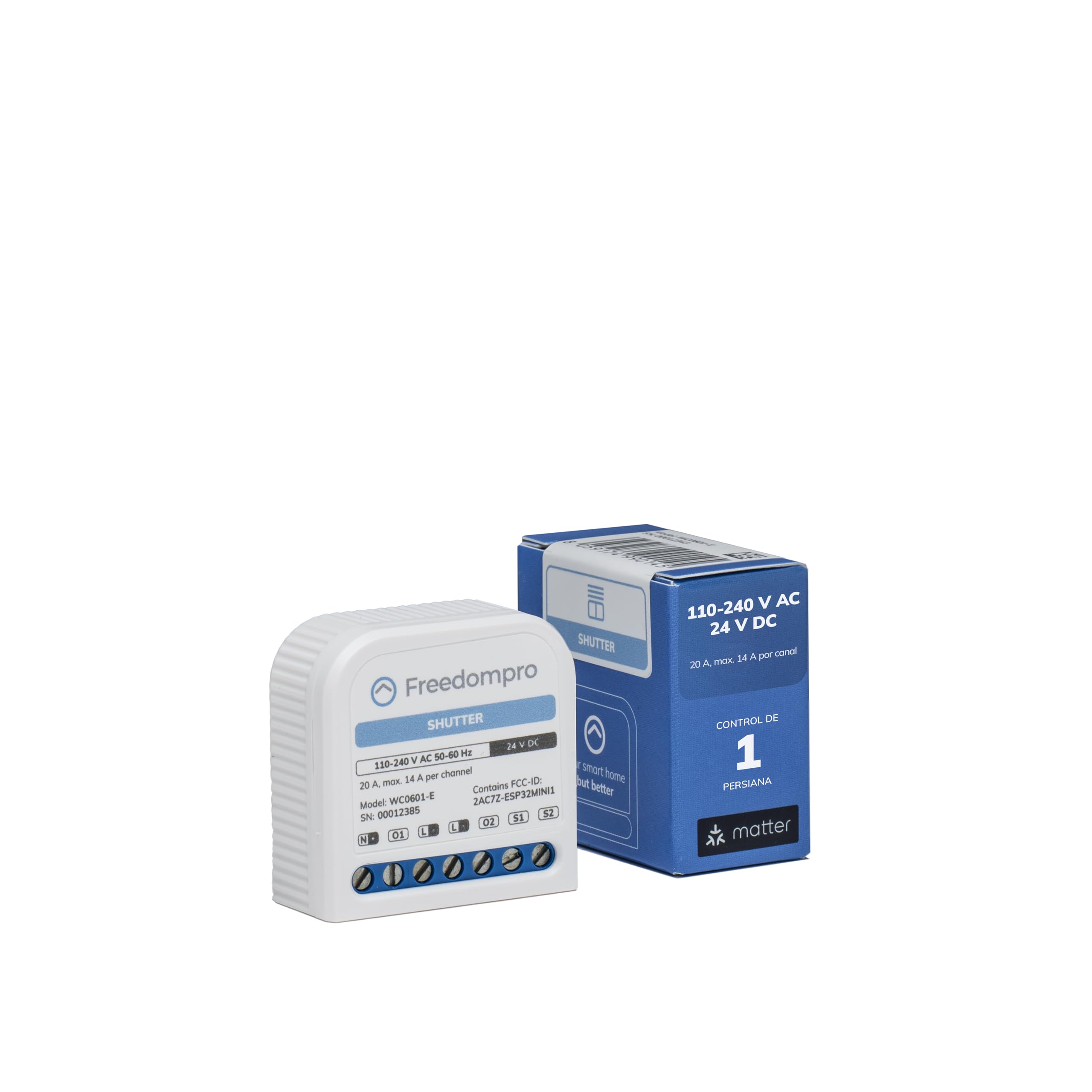 Interruptor inteligente WiFi Freedompro para 1 persiana enrollable, módulo de relé MINI compatible con Matter, Apple HomeKit, Alexa y Google Home, 110-240 V y 14 A, Caja Empotrada