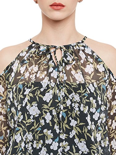 Image of Miss Chase Womens Multicoloured Floral Print Cold ShoulderTop(MCSS17TP08-03-171-06 Multicolour Base- Black X-Large)