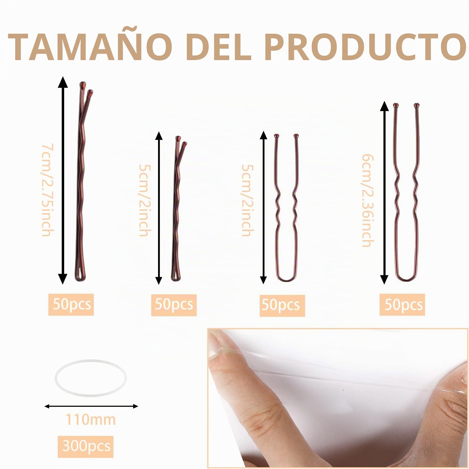 300 Horquillas Pelo Mujer, Pinzas Chignon Invisibles, Pasadores Metálicos, Caja Organizadora (Marrón)