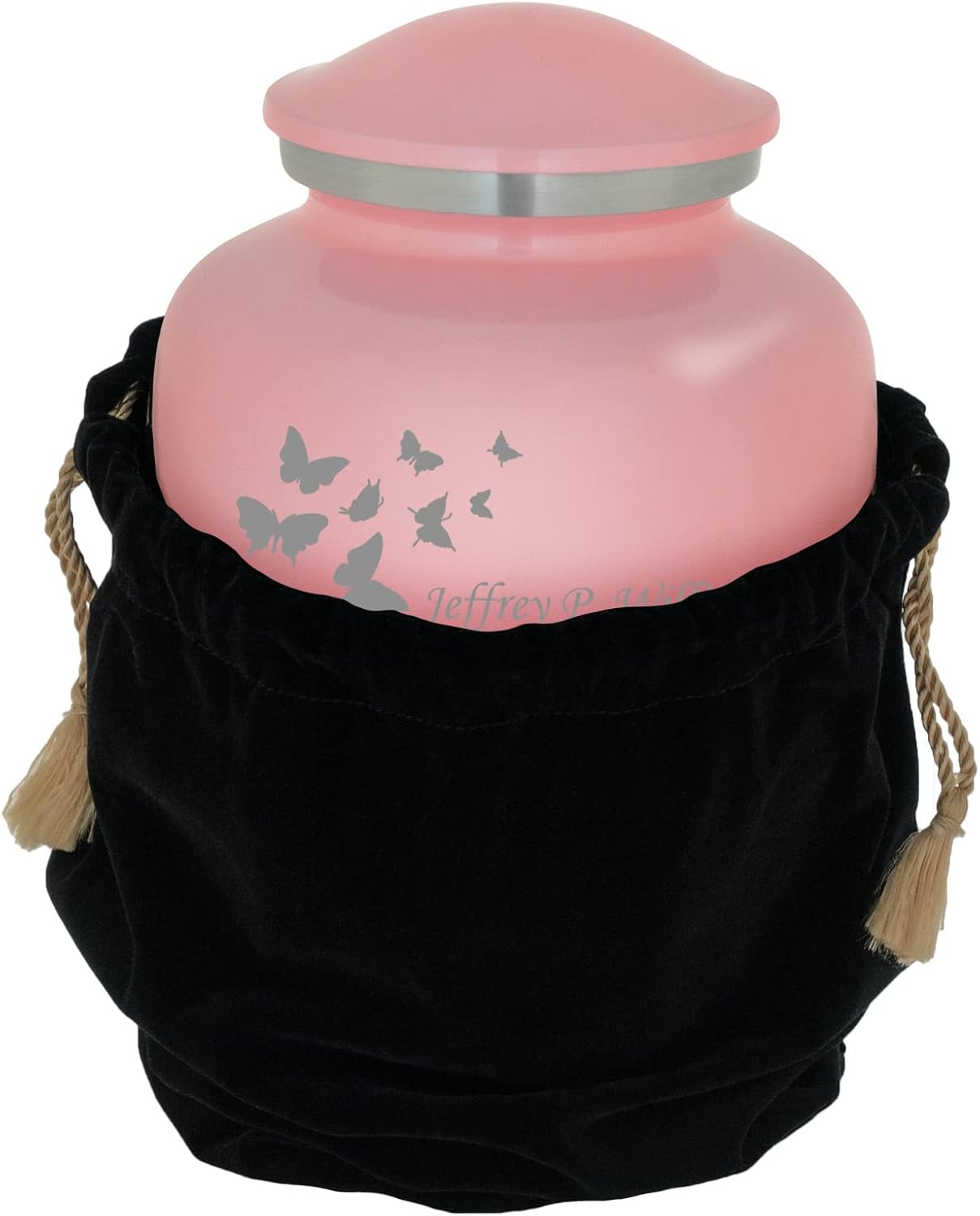 Homage Medium Custom Engraved Ascending Butterflies Themed Cremation Urn for Human Ashes - Vase Style Cremation Urns for Adult Ashes - 80 Cubic Inch Capacity - Personalization Included (Pink)