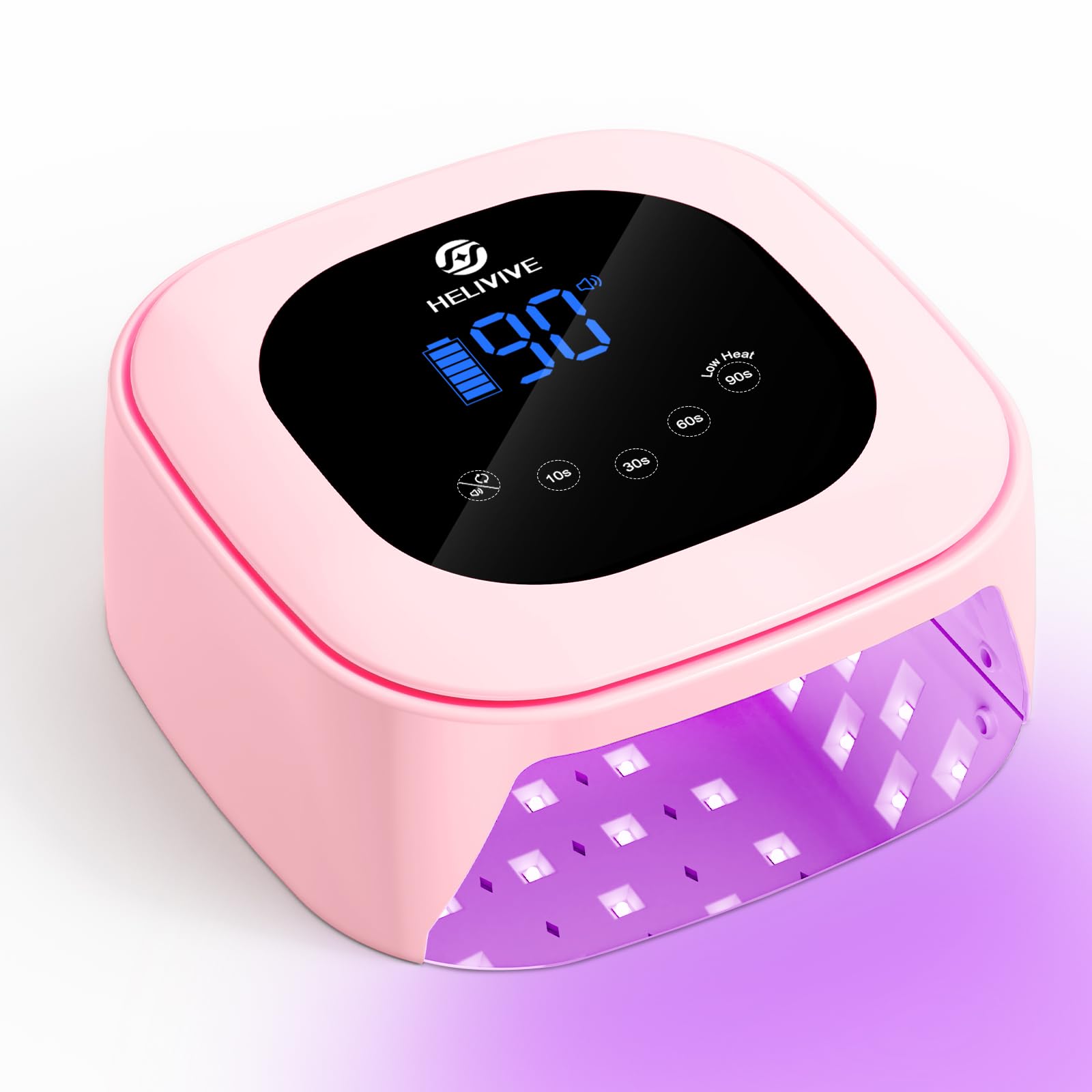 Photo 1 of HELIVIVE Cordless UV LED Nail Lamp, 80W Rechargeable Nail Dryer with 4 Timers, Atmosphere Light & Mirror Base, UV Light for All Gel Nails, Ideal for Training,Nail Art Practice,Home & Salon Use (Pink)