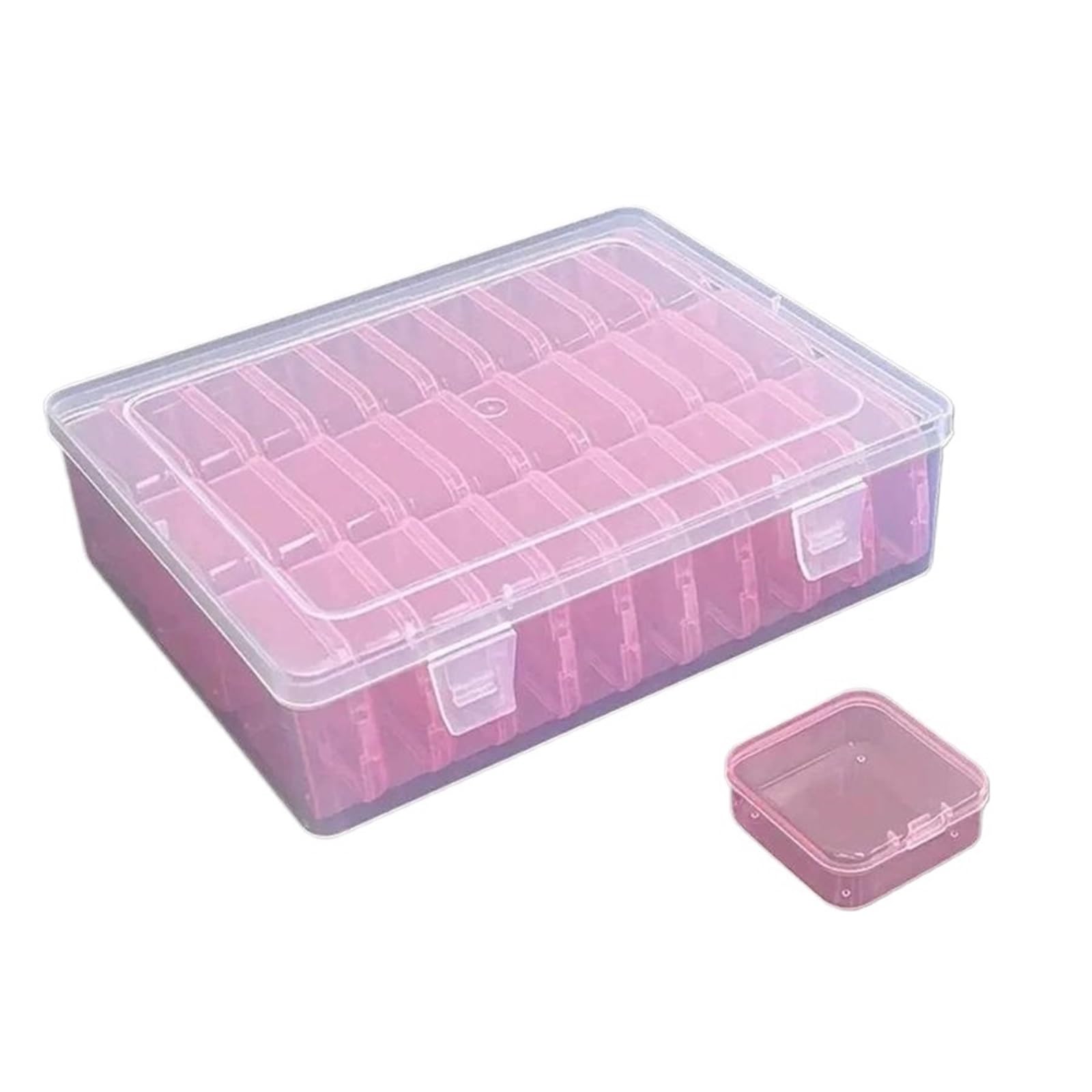 XPJYUA Fuse Beads Organizer 30 Grid Transparent Plastic Storage Box Comes with A Small Container - Perfect for Beads, Jewelry, and Handicrafts(Pink)