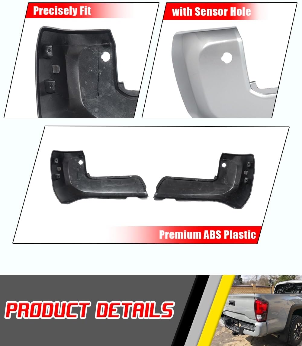 Rear Bumper End Cap Compatible With 2016-2023 Toyota Tacoma Rear Bumper Replace for TO1105138,TO1104138 W/Sensor Hole Silver Sky Pair