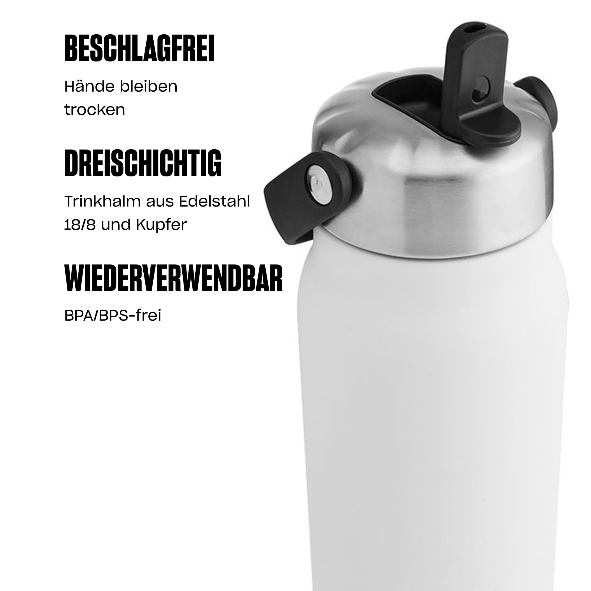 S'well Explorer Flasche aus recyceltem Edelstahl mit Klapp-Trinkhalm-Deckel, 700 ml, Stil weißer Mondstein, dreilagiger, vakuumisolierter Behälter, hält Getränke 36 h kalt und 8 h heiß, BPA-frei