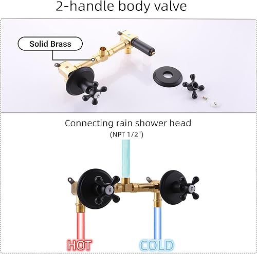 Miniatura 4 de BEIYI BY2H002 - Grifo de ducha de 2 manijas y cabezal de ducha de 5 modos, grifo de ducha de dos manijas negro mate con válvula áspera, BY2H002