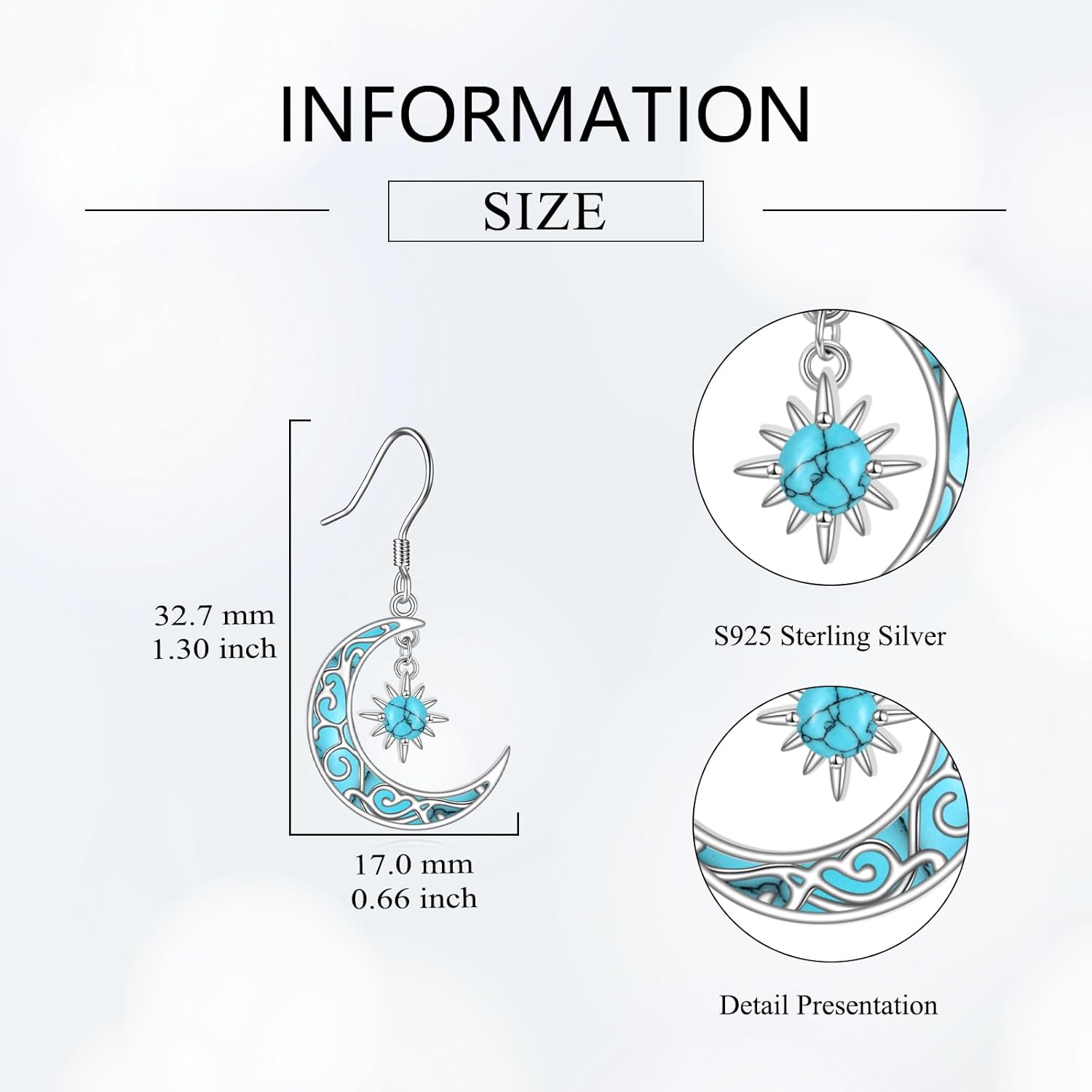 Moon Earrings 925 Sterling Silver Sun Dangle Moon Jewelry Gifts for Women - Image 5