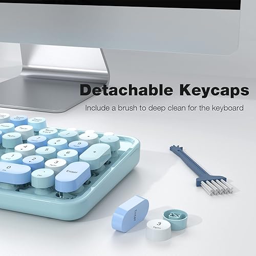 Vista 5 de MOFII Combo de teclado y mouse inalámbricos 2.4 Ghz, no pierden el enlace, estilo retro, teclas redondas, compatible con PC de escritorio y laptop