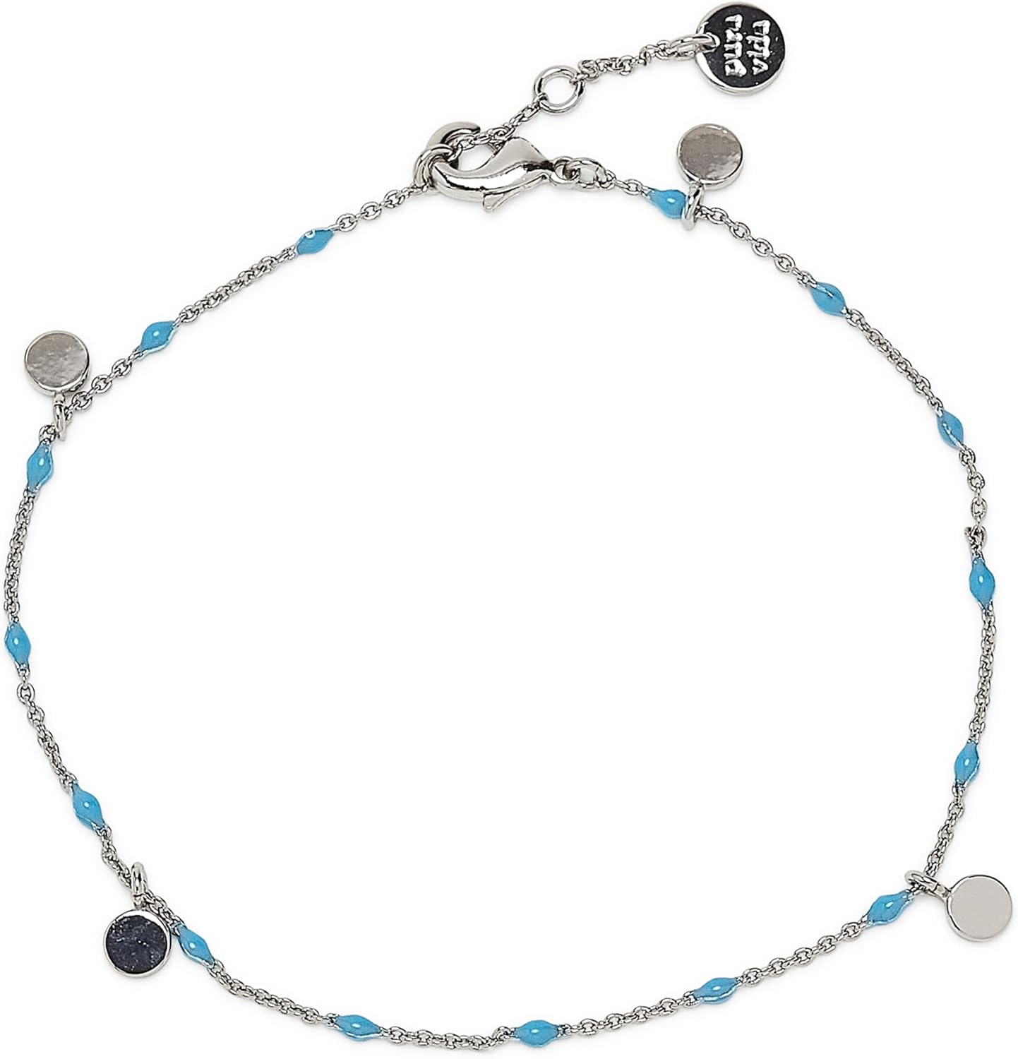 Pura Vida Anklet 9" Silver Enamel Chain Beaded Anklet