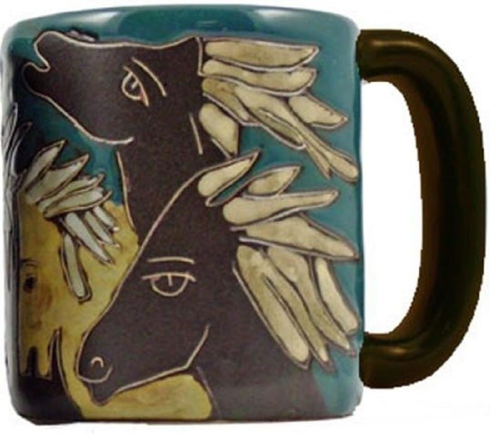 Collection - 16 Ounce Ceramic Coffee/Tea Cup Collectible Dinner Mugs - Mexican Pottery Horse Design