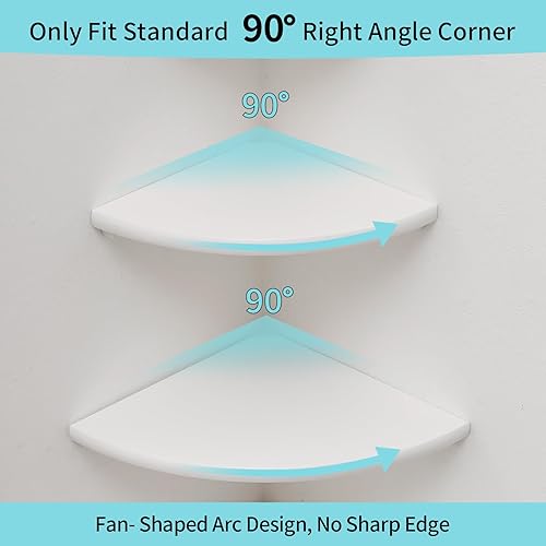 Miniatura 5 de Corner Shelf, White Solid Oak Wood Floating Corner Shelf Wall Mount Round End Floating Speaker Shelf Display Shelf for Small Plant Photo Frame