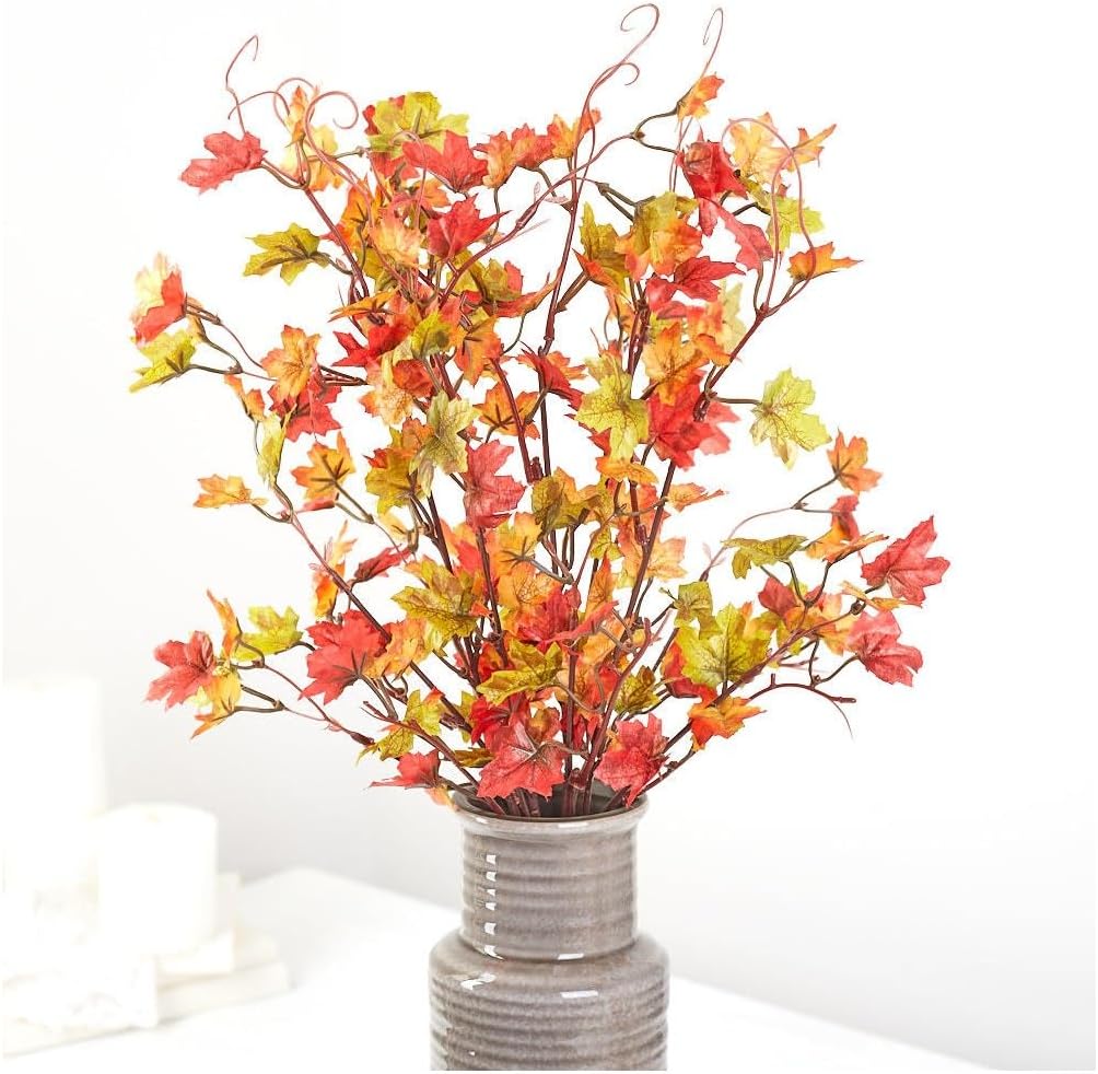 Factory Direct Craft Red Green and Orange Artificial Mini Maple Leaf Bush for Fall Decorating and Arrangements - 20 Inches High