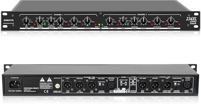 Audio Crossover, Professional 2/3-Way or 4-Way Mono Crossover with XLR Input & Output, Signal Processor for PA System with Subwoofer Support