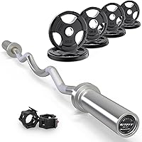 Vista 15 de RitFit Barra de rizo EZ de 2 pulgadas con pesas, barra olímpica de capacidad de 350 libras para bíceps y tríceps, entrenamiento de fuerza