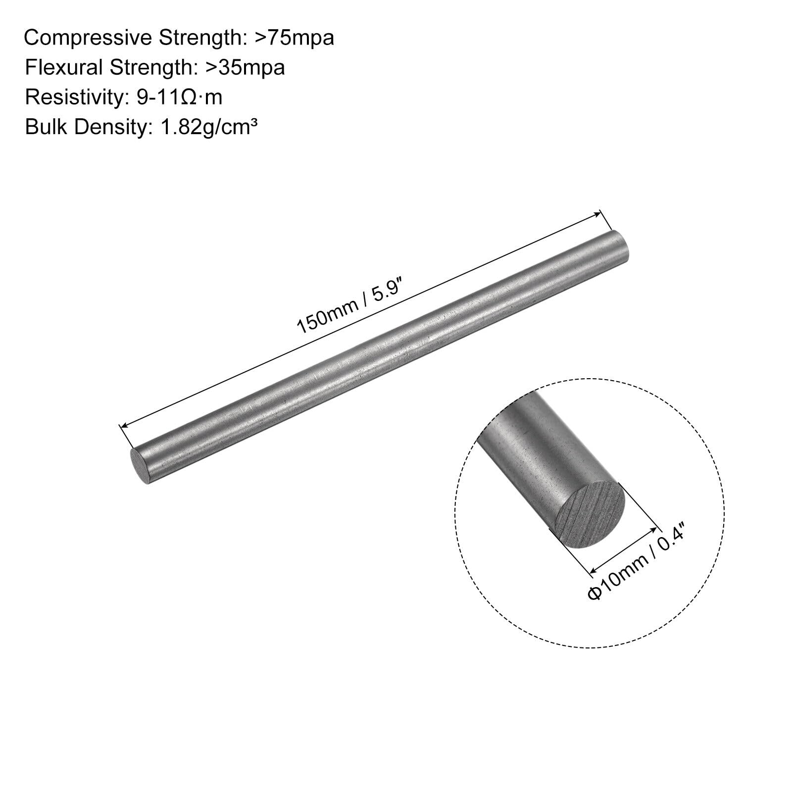Generic Graphite Rod Graphite Stirring Rod Stick Rod 150x10mm Black, Pack of 3
