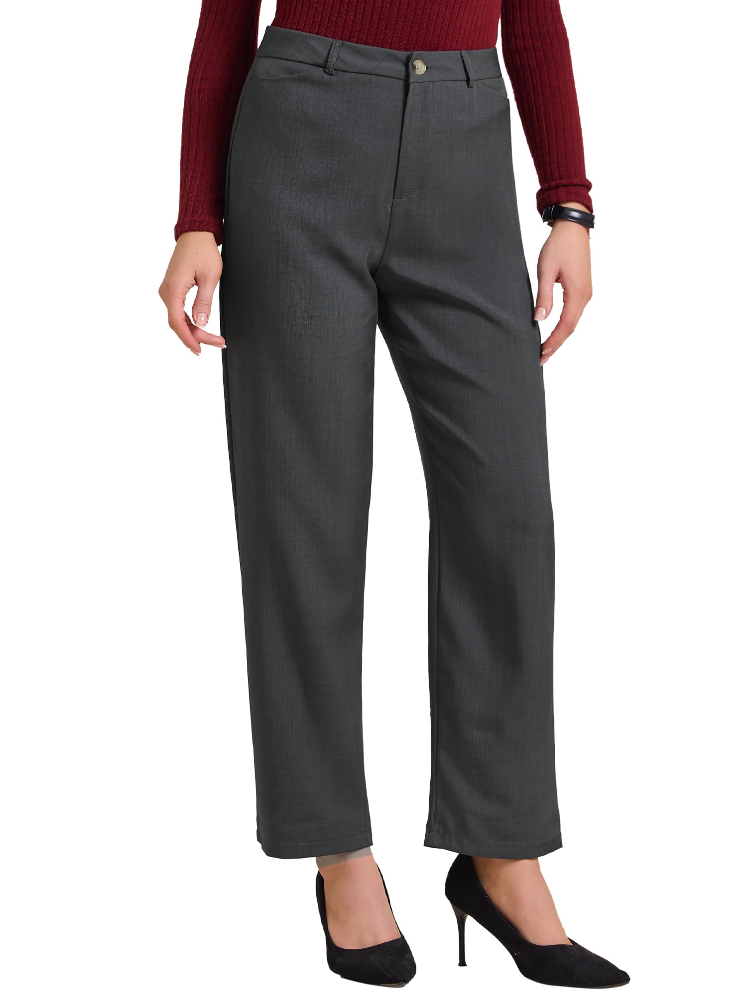 Allegra K Womens Straight Leg Dress Pants Packets High Waisted Work Office Formal Long Trousers