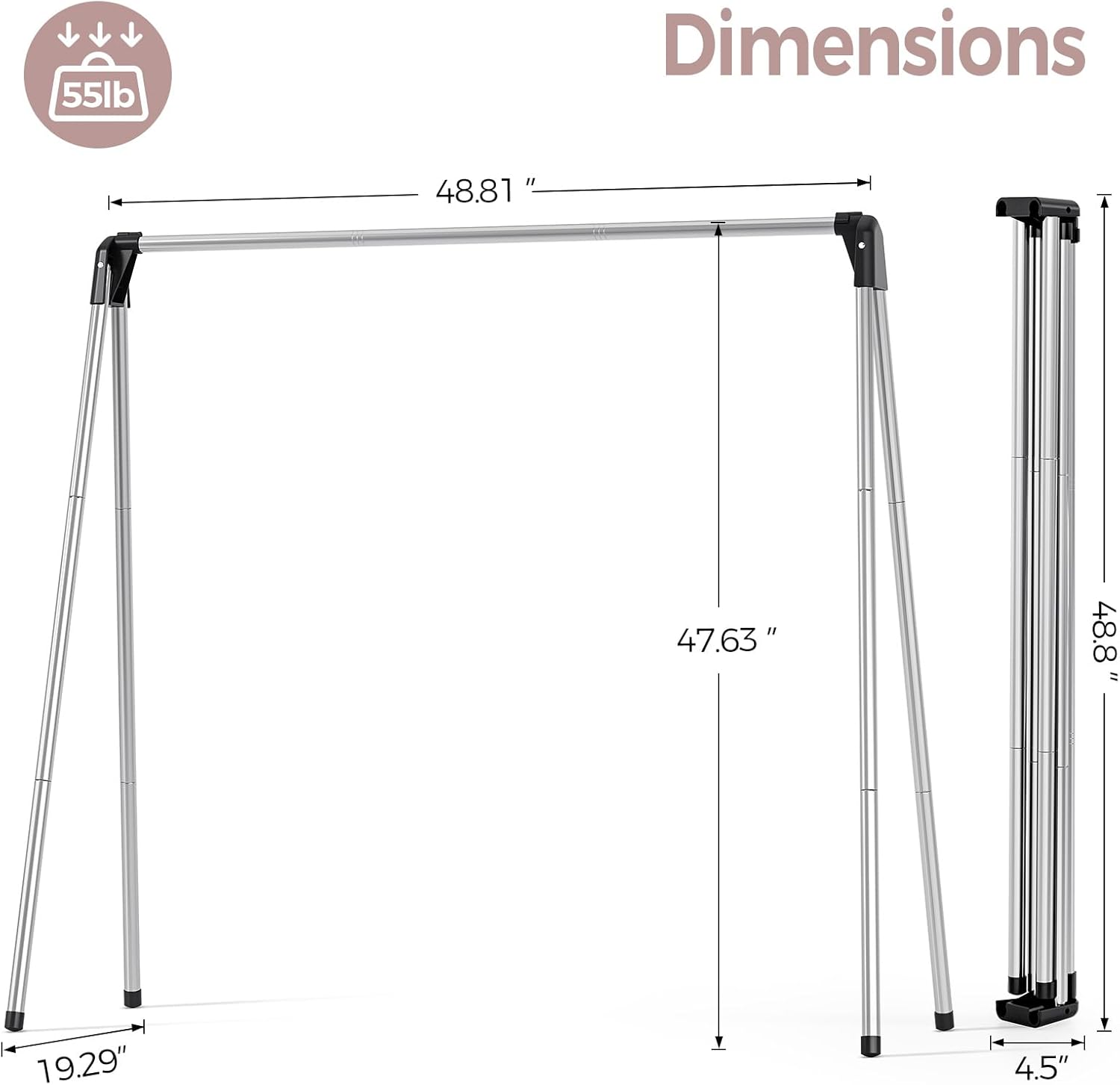 TOOLF Clothes Drying Rack Foldable, Laundry Drying Rack Stainless Steel, Portable Clothes Rack, Drying Rack for Clothing, Indoor Outdoor, Free-Standing, Large Capacity