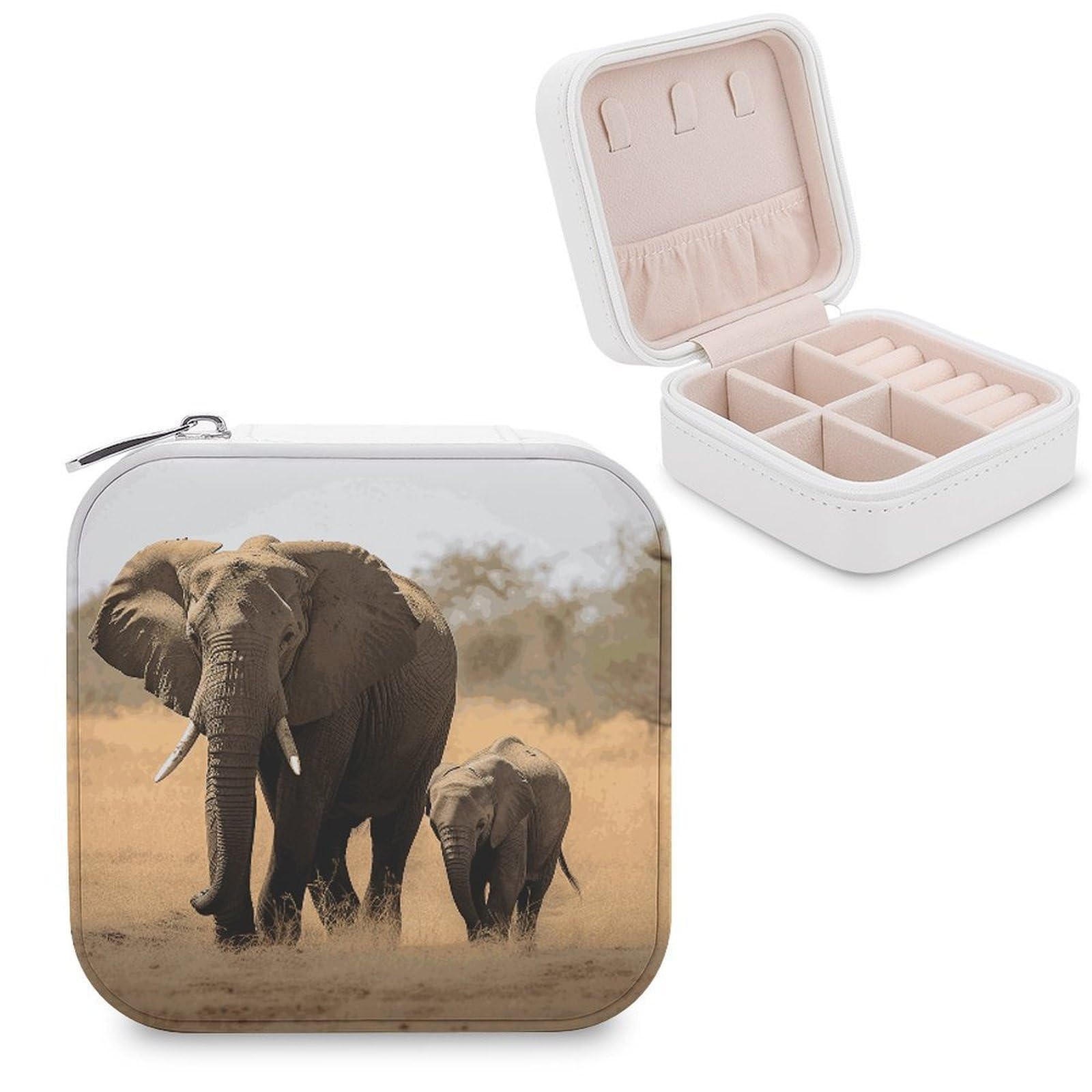 VstaDank Walking Elephants Mother And Baby Jewelry Box Portable Mini Travel Case Display Storage Holder Boxes PU Leather Small Jewelry Organizer for Women for Stud Earrings Rings Necklaces Bracelets