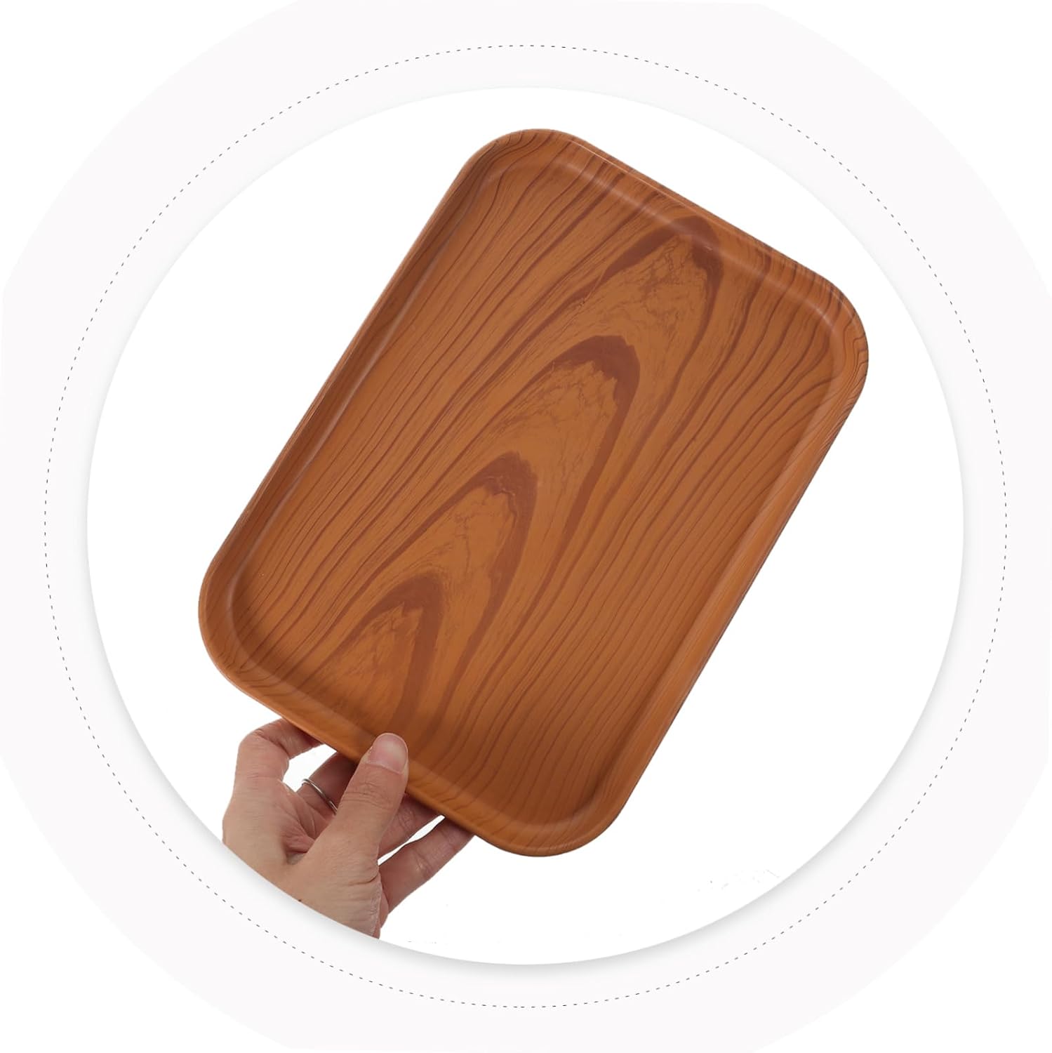 Unomor 3 Piece Imitation Wood Grain Serving Platters for Snacks, Fruit, PP
