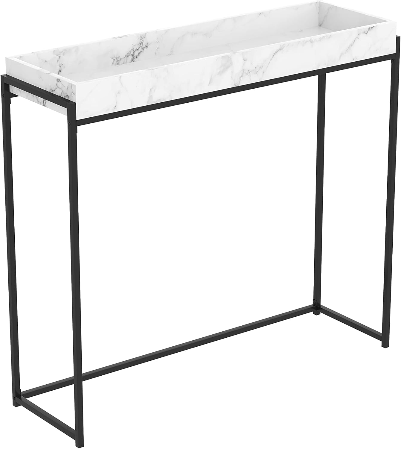 Safdie & Co. Console Table, Entryway Table, Console Tables for Entryway, Use As Doorway Table, Sofa Table, or Accent Furniture for Decorating Foyer 40L Marble Look Sunken Tray