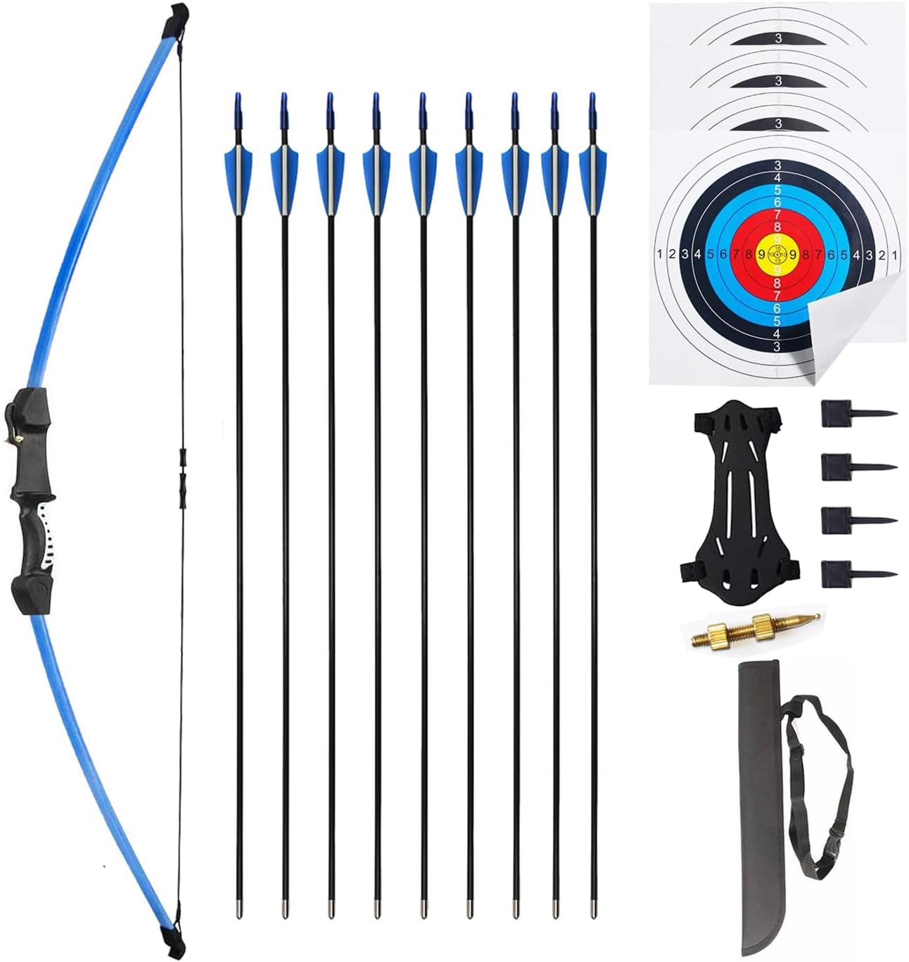 45" Bow and Arrows Set for Teens Recurve Archery Beginner Gift Longbow Kit 9 Arrows, 4 Target Face for Backyard Game