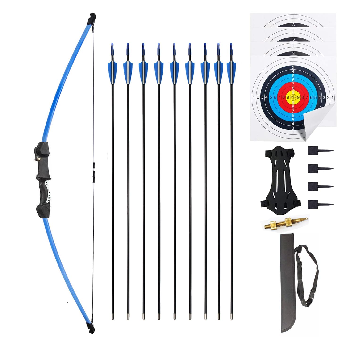 Mxessua 45" Bow and Arrows Set for Teens Recurve Archery Beginner Gift Longbow Kit 9 Arrows, 4 Target Face for Backyard Game