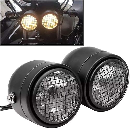 Motocicleta doble delantero faro lámpara Wsoporte malla parrilla doble Cafe Racer cabeza luces para Harley Cafe Racer Yamaha (blanco)