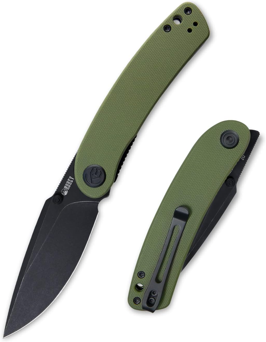 Kubey Momentum KU344 Everyday Carry Pocket Knife, 3.43-Inch 14C28N Blade G10 Handles with Dual Thumb Studs and Reversible Clip for Outdoor Hunting Camping (Green)