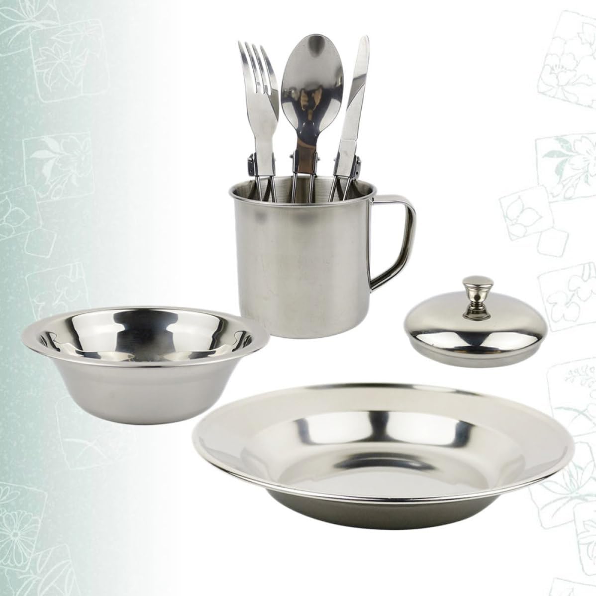 GALPADA Portable Lightweight Camping Camping Cookware Set Stainless Steel for Ergonomic Design and Smooth Edge Compact Outdoor Cooking Kit for 1-2 Persons Hiking