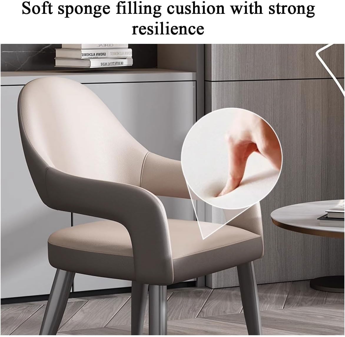 Chaises de salle à manger modernes en cuir du milieu du siècle – Chaises de bureau et de lecture rembourrées avec dossier ergonomique pour les invités – Meubles élégants gris clair