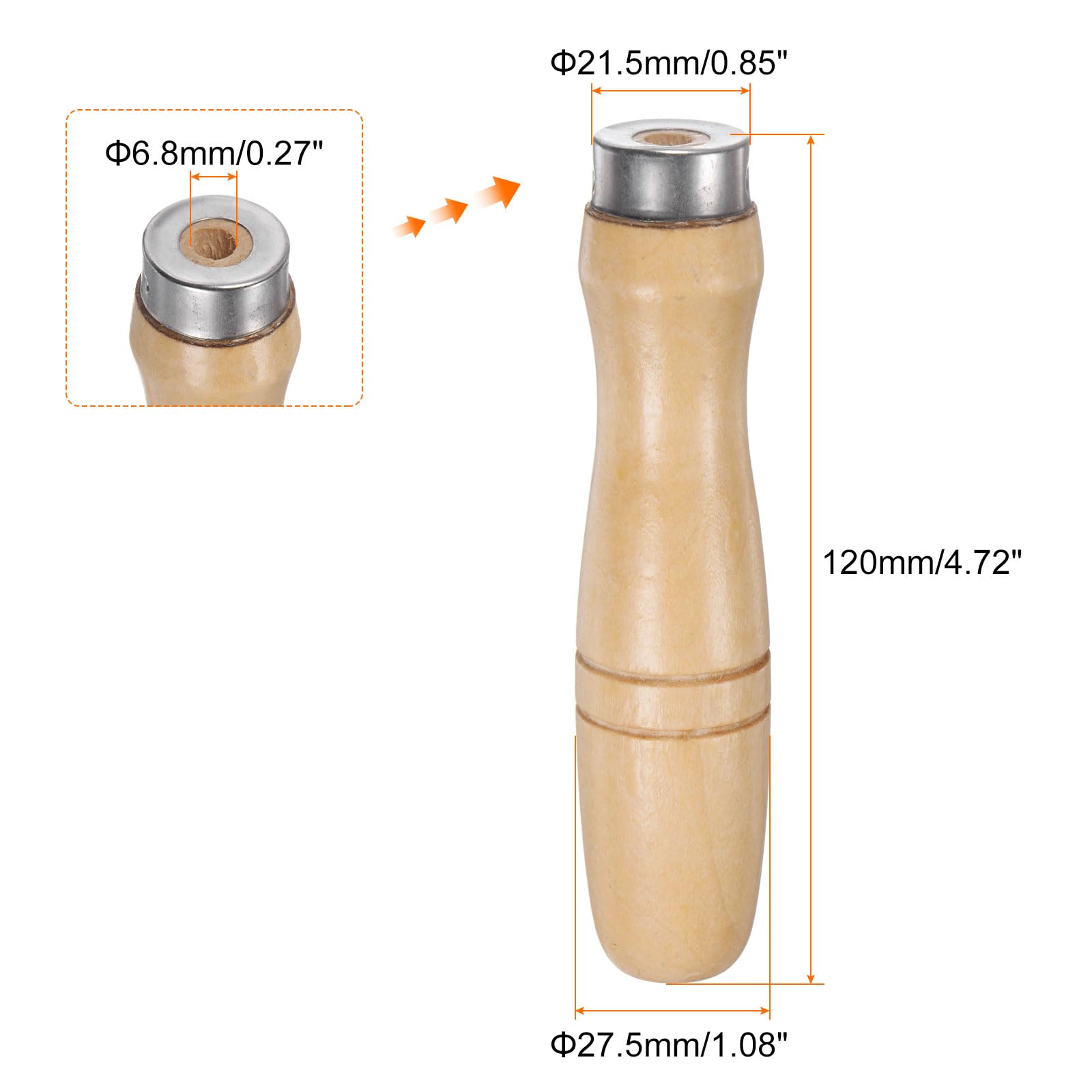 QUARKZMAN Manico per Lime Legno da 3pz, Manici Ergonomici Foro Rotondo da 4,72" e 6,8 Mm, Collare Metallo per Lime Metalliche da 10"