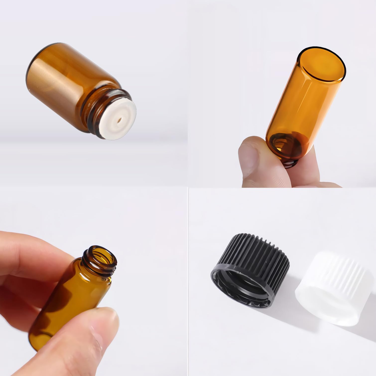 200 Piezas Azul 2ml Botellas Vacías de Aceite Esencial de Vidrio Frascos de Vidrio de Muestra con Tapón negro con Reductor de orificio para Cosmético, Aromaterapia