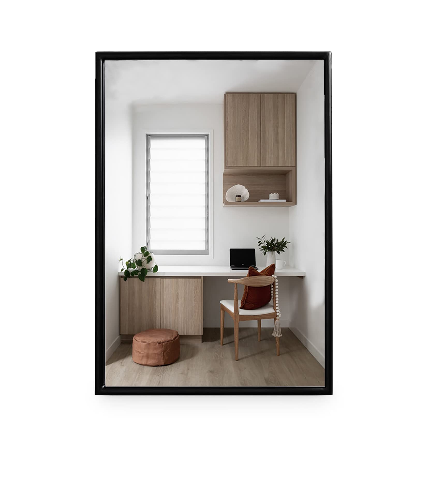 Espejo de Pared,Espejo Baño,Rectangular de 76x55cm con Marco de Metal Negro,diseño Moderno,para Baño,Lavabo,Salón,Dormitorio,Entrada,Decoración de Pared,Fácil Montaje,Espejo clásico