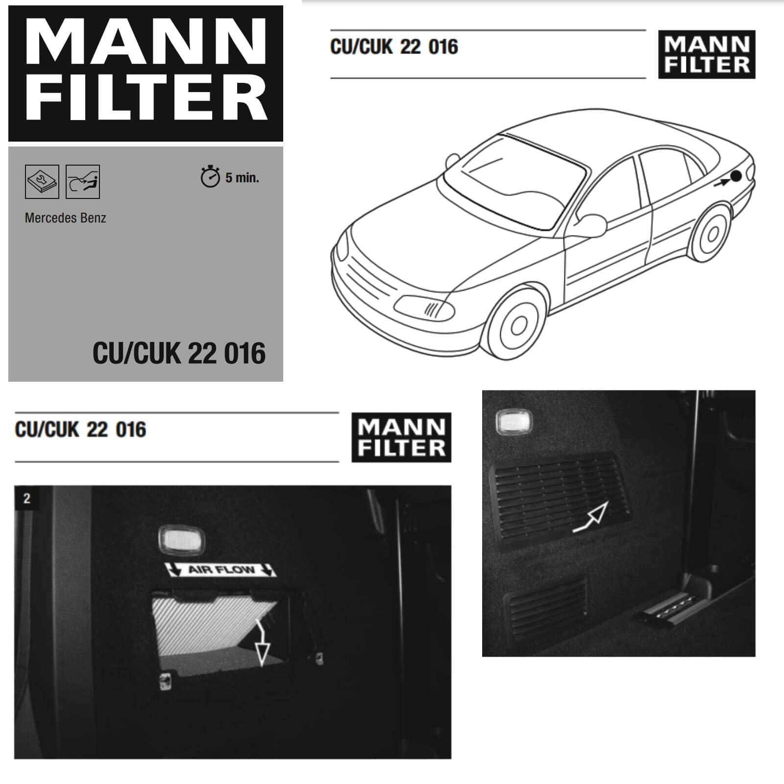 Mann Filter Inspektionspaket | CU22016,( LA1263)+CUK30012, (LAK1198)+C42002 Mann passend fürMERCEDES V Klasse Vito W447+Marco Polo
