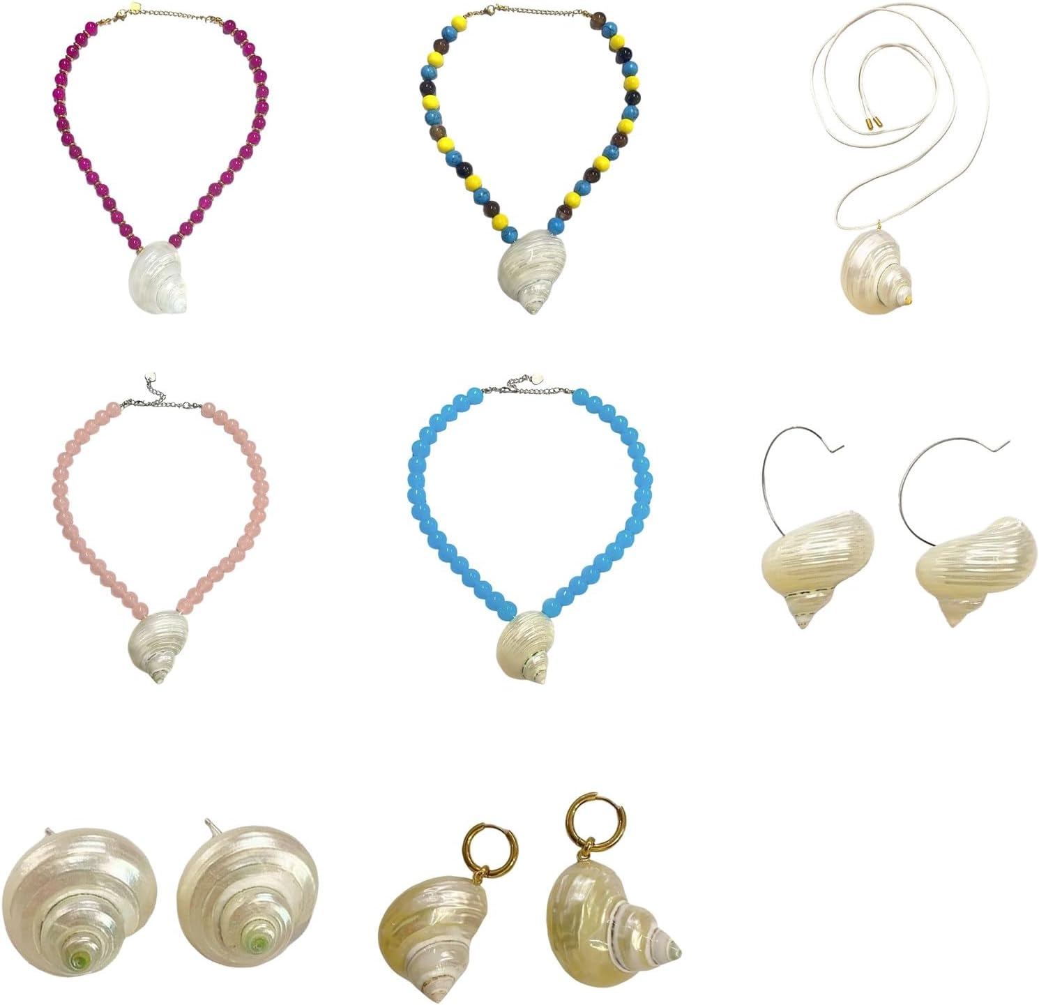 Vintage Inspired Pearls Conch Shell Pendant Necklace Lightweight Beach Earrings Jewelry For Women image 4
