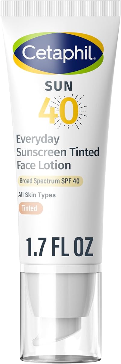 CETAPHIL Everyday Sunscreen Tinted Lotion for Face, 1.7 fl oz, 100% UVA/UVB Mineral Sunscreen: Titanium Dioxide &amp; Zinc Oxide, SPF 40, For Sensitive Skin