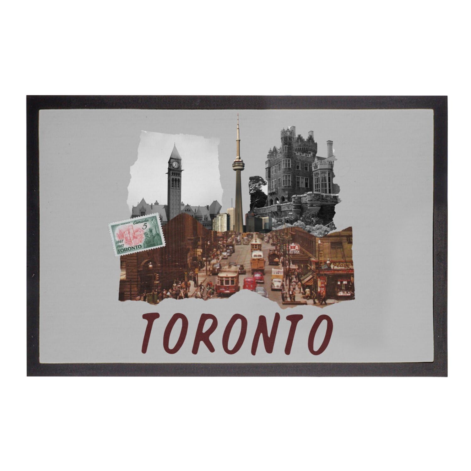 Paillasson gris Toronto tapis d'entrée vintage Canada carte postale décorative 60x40 cm