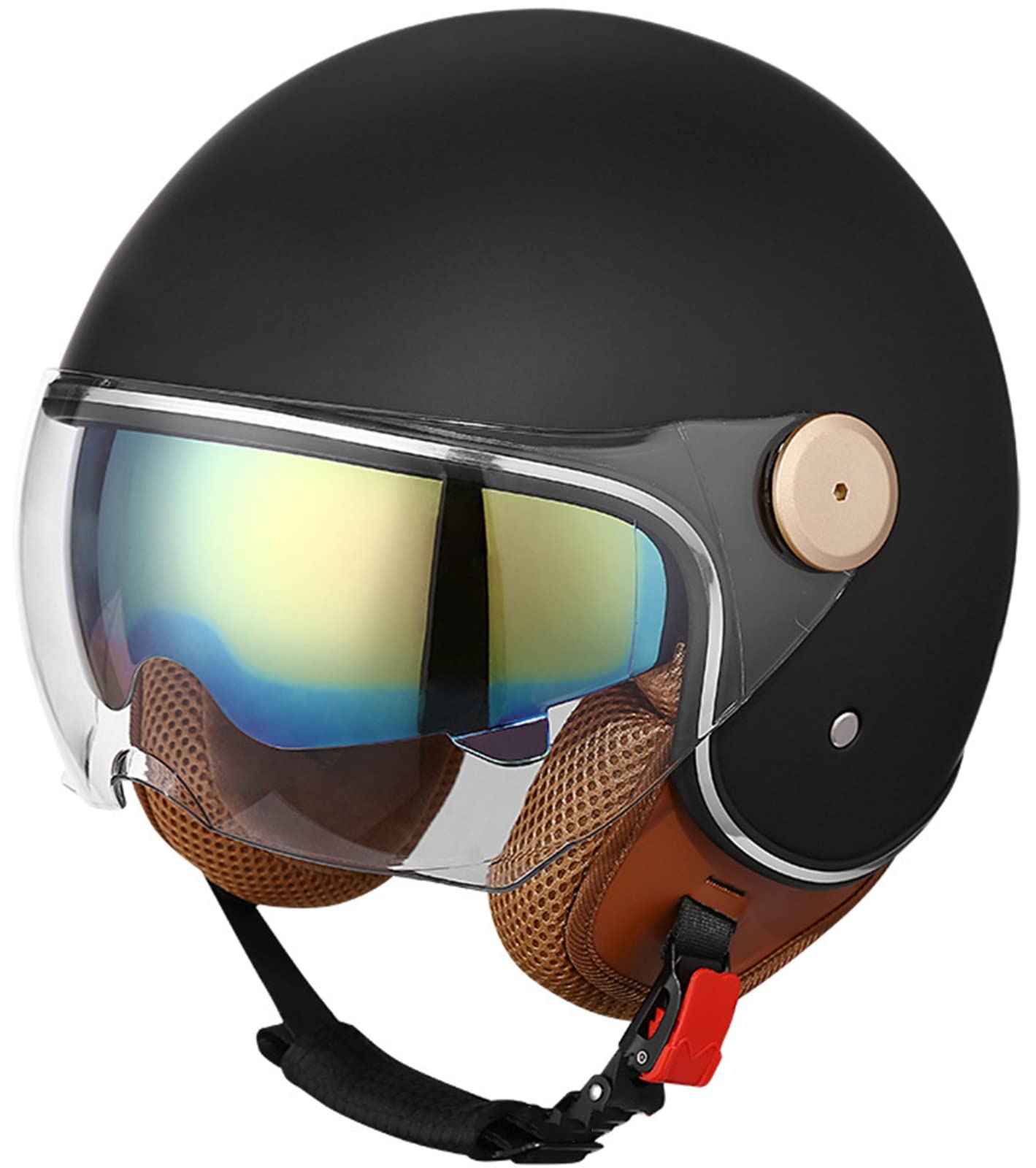 Casco Moto Retrò Casco Mezzo Jet A Faccia Aperta, Per Uomini E Donne Adulti Casco Scooter Con Visiera Casco Ciclomotore Approvato DOT/ECE