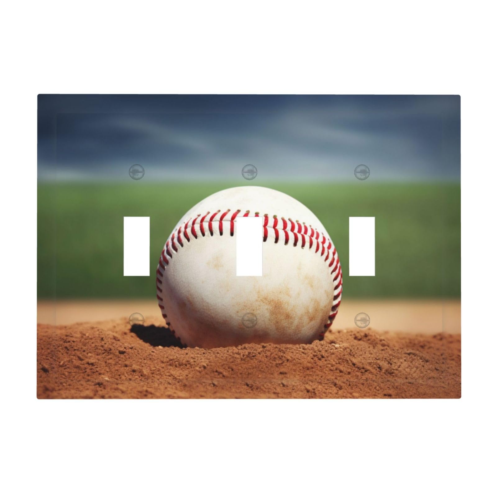 Kloph Baseball Decorator Light Switch Covers Wall Plate 3-Gang Mid Size 6.7" X 4.8" Triple Toggle Switch Wallplate Decorative 3 Gang Wall Switch Plate Covers Polycarbonate Thermoplastic