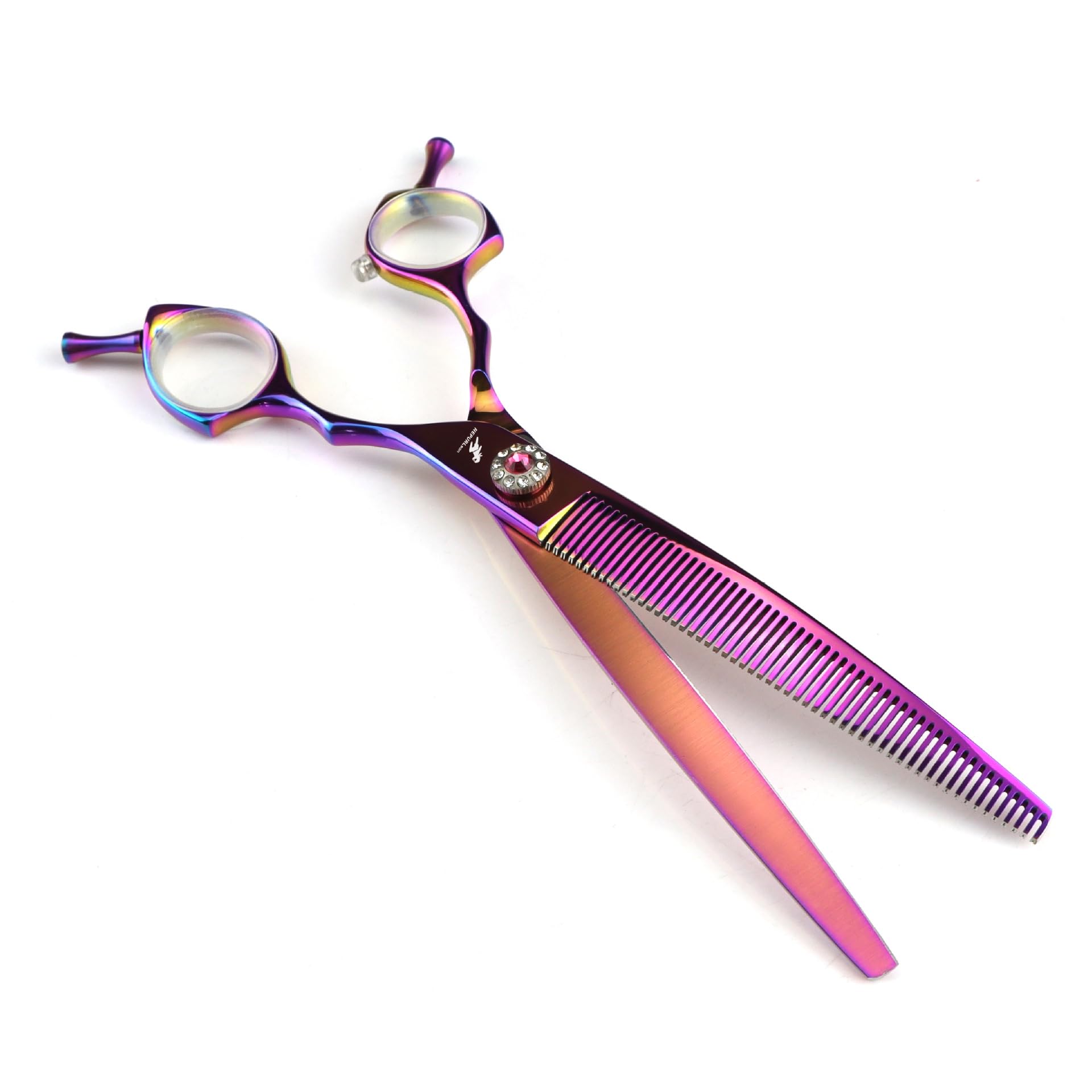 Ttoogo Pink 7.5 Inch Curved Chunker Shears For Dogs - Rainbow 440C Stainless Steel Pet Grooming Scissors For Texturizing Blending And Shaping Coats