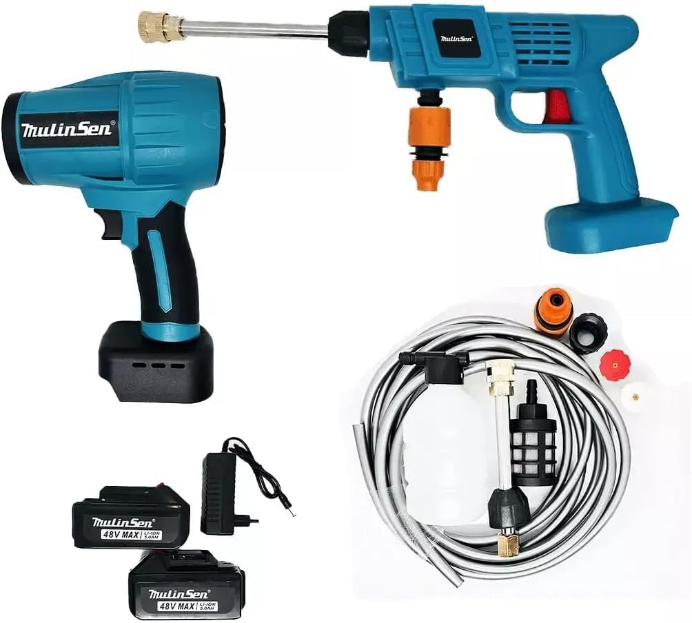 21 SHOP® Kit Lavaggio Idropulitrice a Batteria con Mini Soffiatore Incluso, Portatile, 2 Batterie 48V Intercambiabili per Pulizia Versatile e Senza Fili