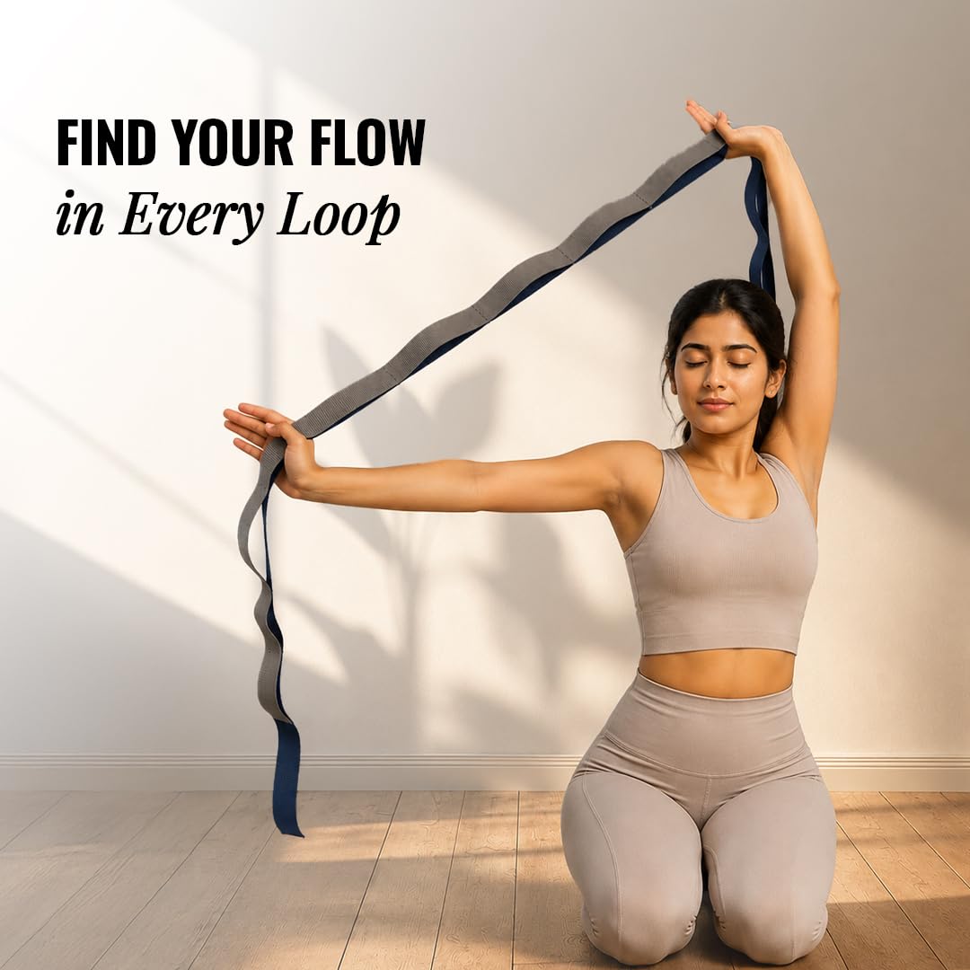 WiseLife 11 Loop Yoga Belt for Men & Women | Multi Functional Non Slip, Lightweight Loop Stretchable Belt for Yoga, Pilates, Gymnastics, Dance & Flexibility, Home Fitness & Therapy | Yoga Props 3