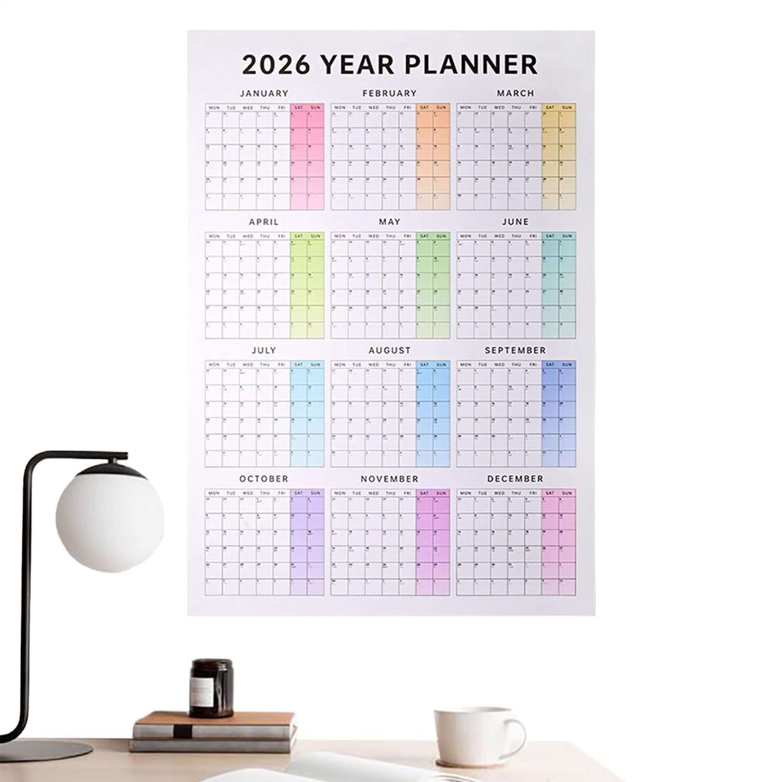 Calendario De Pared Anual 2026 - Organizador Mensual de 12 Meses con | Grandes Casillas | Diseño Vertical Colgante | Para Entornos Versátiles Como Hogar Oficina Aula Y Estudio