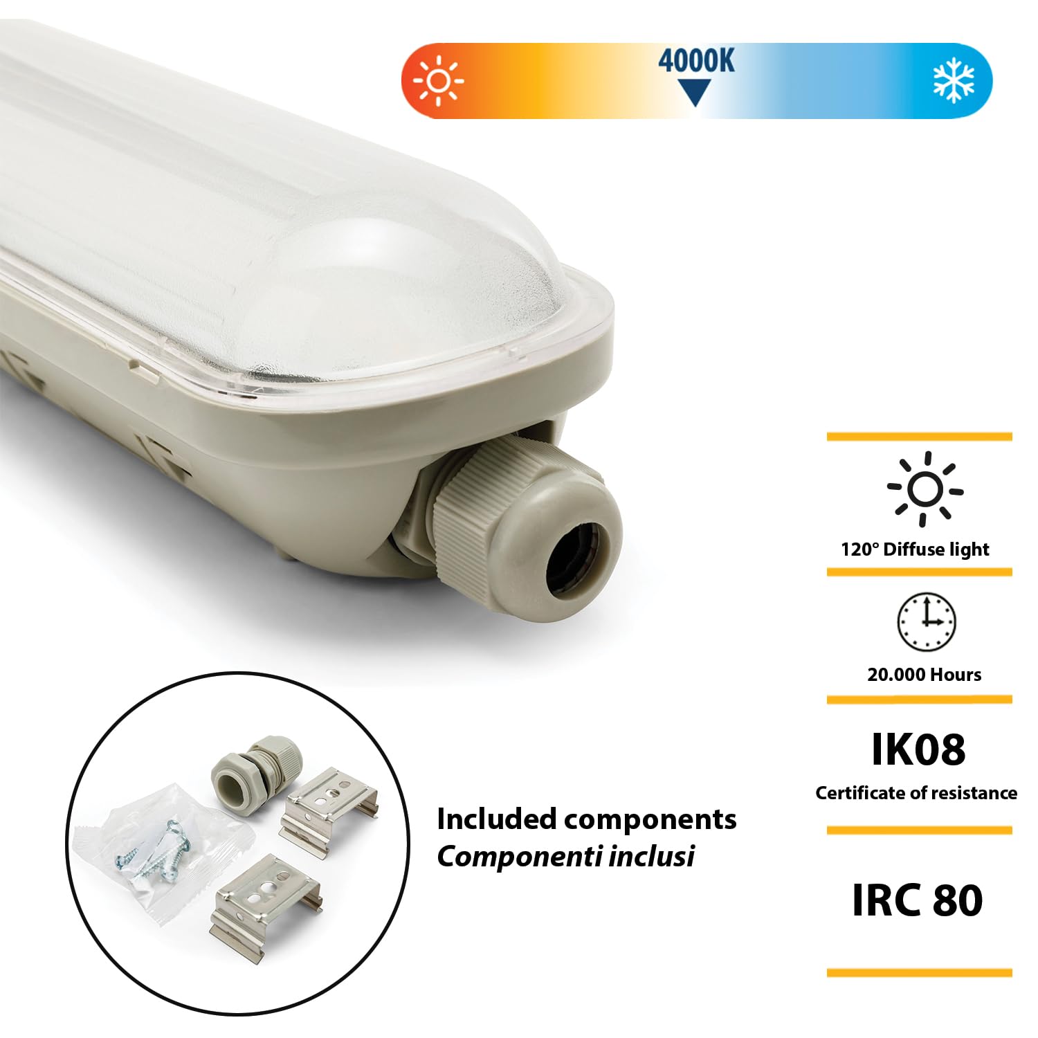 Velamp ECOPOWER: Plafonnier LED étanche, 150cm, 6600lm, extensible